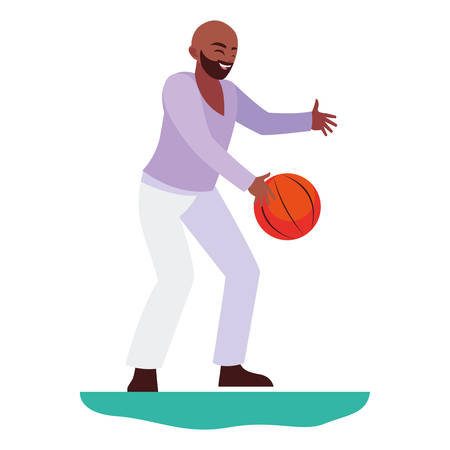 happy afro father playing basketball vector illustration designのイラスト素材
