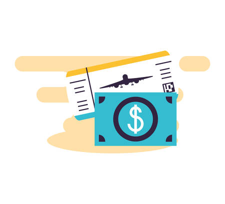 ticket flight document with bills dollars vector illustration designのイラスト素材