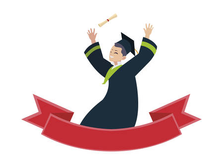 happy student boy graduated celebrating with ribbon frame vector illustrationのイラスト素材