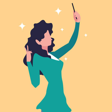 young woman using smartphone with speech bubble vector illustration designのイラスト素材