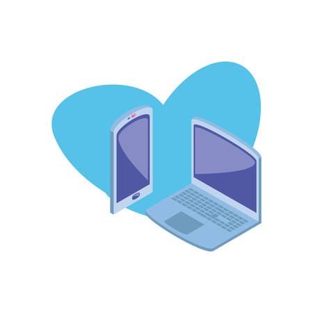 open laptop with smartphone screen vector illustration designのイラスト素材