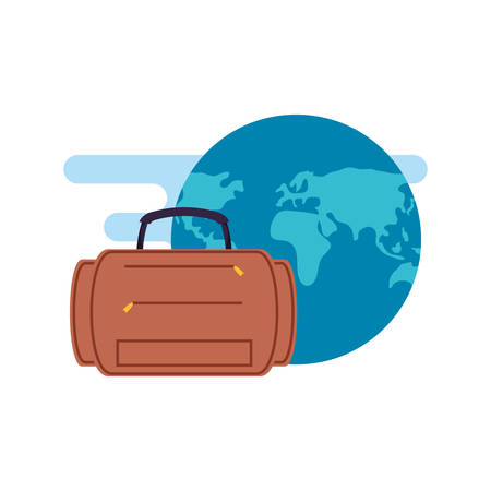 travel suitcase equipment with world planet vector illustration designのイラスト素材