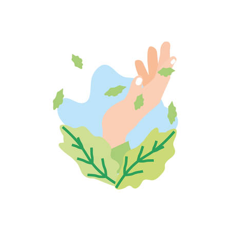 hand human receiving with leafs nature vector illustration designのイラスト素材
