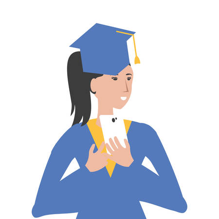 yound student girl graduated with smartphone vector illustration designのイラスト素材