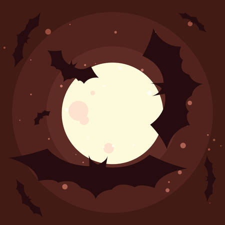 group of halloween bats flying with moon vector illustration designのイラスト素材