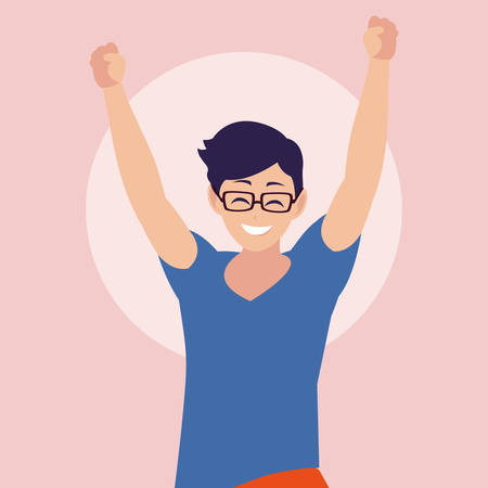 young man happy celebrating with hands up vector illustration designのイラスト素材