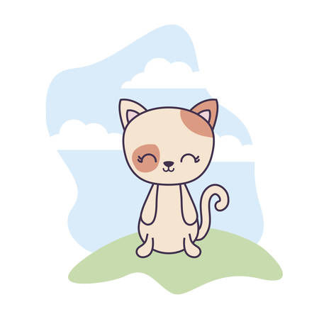 cute cat animal in landscape scene vector illustration designのイラスト素材