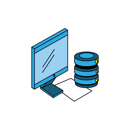 desktop computer with data center disks vector illustration designのイラスト素材
