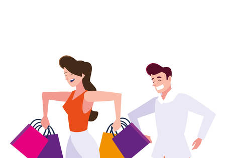 avatar woman and man shopping design, Commerce market store retail paying and buying theme Vector illustrationのイラスト素材