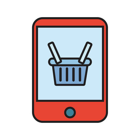 online shopping basket mobile on white background vector illustrationのイラスト素材