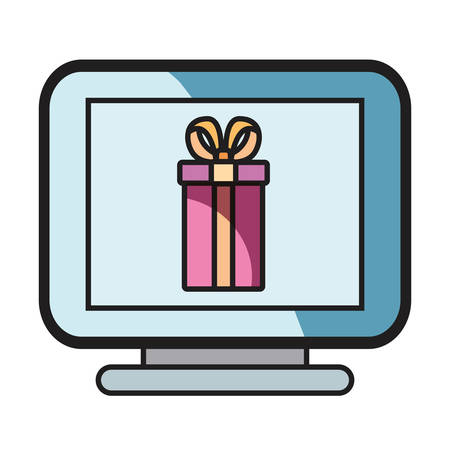 online shopping gift computer on white background vector illustrationのイラスト素材
