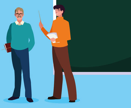teachers couple with chalkboard characters vector illustration designのイラスト素材