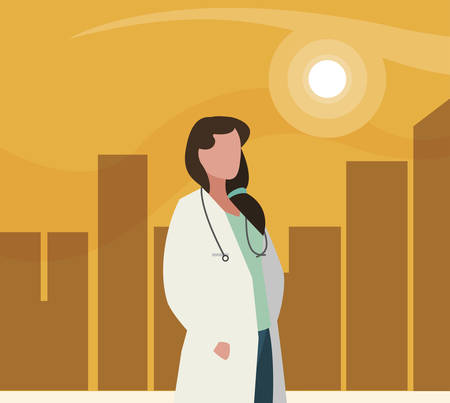 female doctor professional with stethoscope vector illustration designのイラスト素材