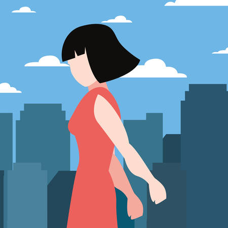 woman portrait in the city street vector illustrationのイラスト素材