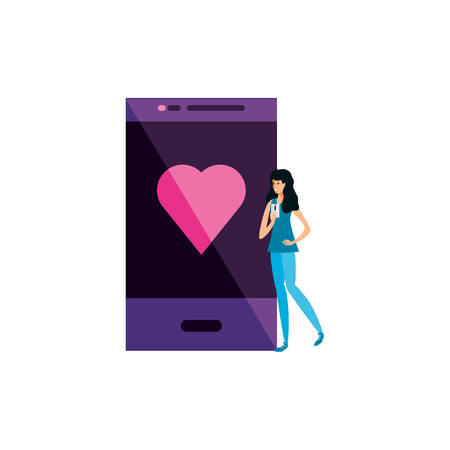 young woman using smartphone character vector illustration designのイラスト素材