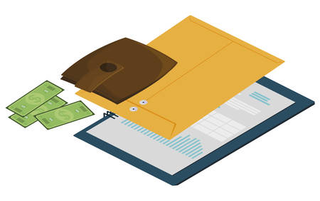 wallet with bills dollars and notepad vector illustration designのイラスト素材
