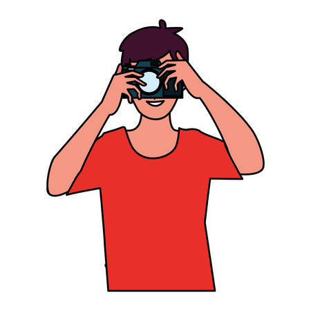 Man with camera design, Device gadget technology photography equipment digital and photo theme Vector illustrationのイラスト素材