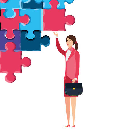 business woman with puzzle pieces vector illustration designのイラスト素材