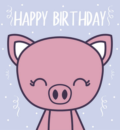 happy birthday card with cute piggy vector illustration designのイラスト素材