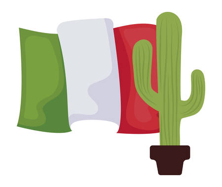 cactus in pot plant with mexico flag vector illustration designのイラスト素材