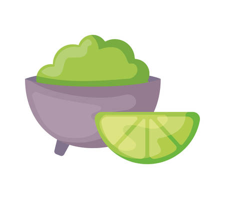 bowl of guacamole with lemon slice isolated icon vector illustration designのイラスト素材