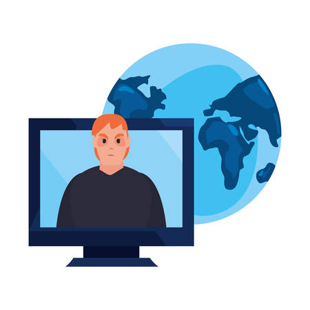 Hacker man world computer cyber security data protectionのイラスト素材