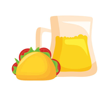 taco food mexican with jar beer isolated icon vector illustration designのイラスト素材