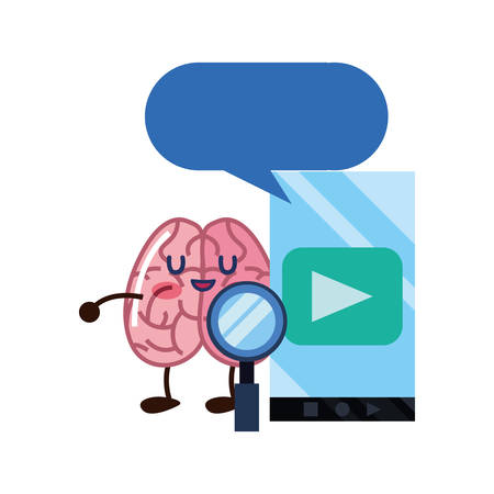 brain cartoon education mobile online magnifier vector illustrationのイラスト素材