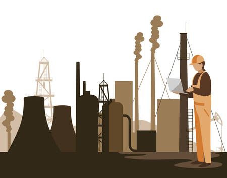 oil industry worker with tools avatar character vector illustration designのイラスト素材