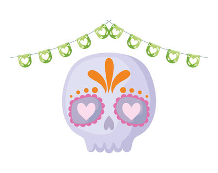 skull with garlands mexican hanging isolated icon vector illustration designのイラスト素材