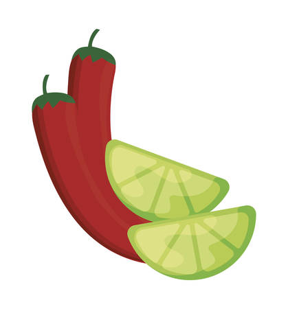 chili peppers mexican with sliced lemon vector illustration designのイラスト素材