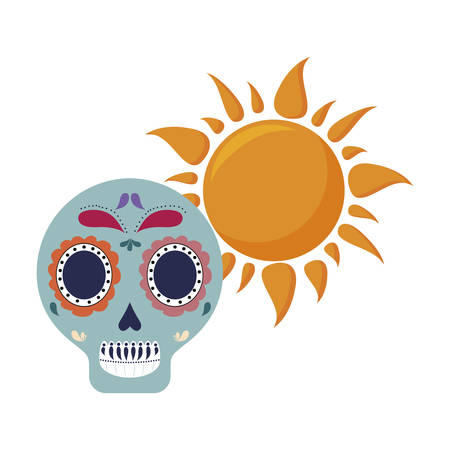 skull death icon traditional mexican with sun vector illustration designのイラスト素材