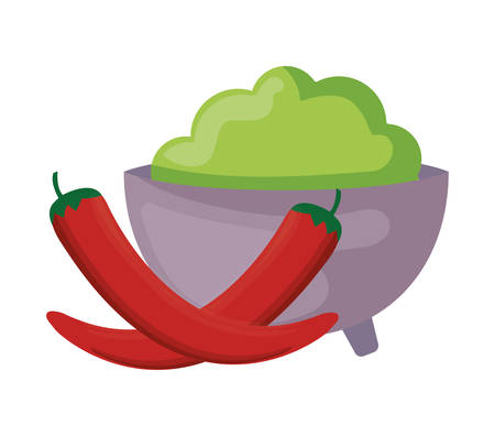 chili pepper mexican and bowl with guacamole vector illustration designのイラスト素材
