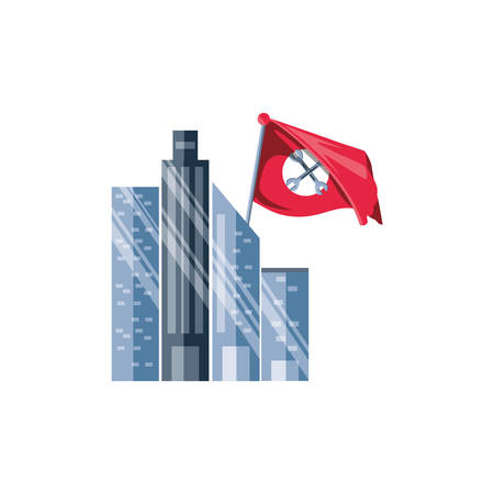 cityscape and flag with wrenches tools crossed vector illustration designのイラスト素材