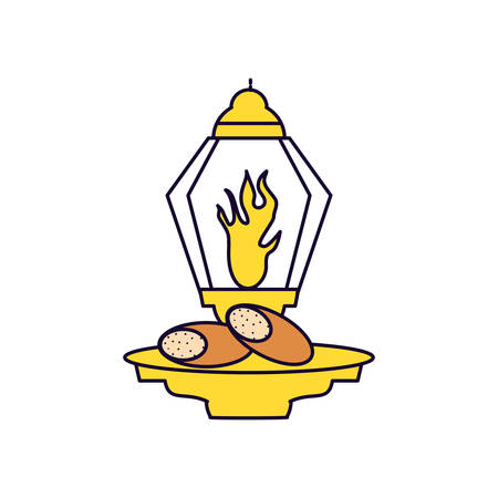 ramadan kareeem bread food and lamp vector illustration designのイラスト素材