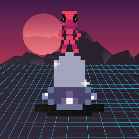 invader ufo space pixel video game retro vector illustrationのイラスト素材