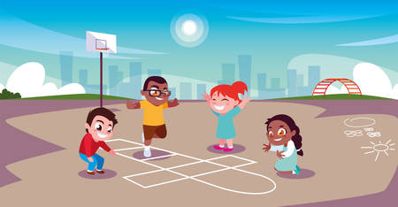 children playing and playing sports in the city park vector illustration designのイラスト素材