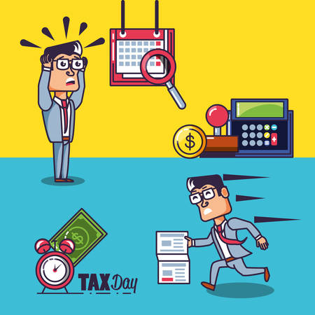 tax day with businessmen and set icons vector illustration designのイラスト素材