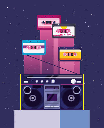 boombox stereo cassette tapes music retro 80s style vector illustrationのイラスト素材