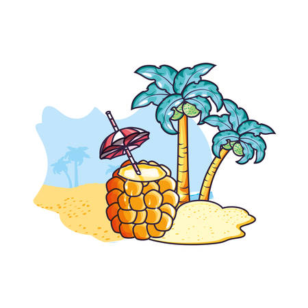 cocktail of pineapple in the beach vector illustration designのイラスト素材