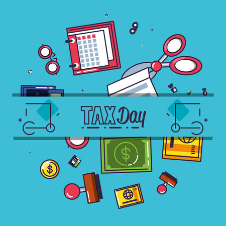 tax day with calendar reminder and set icons vector illustration designのイラスト素材
