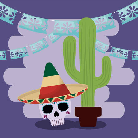 mexico celebration with cactus and decoration vector illustration designのイラスト素材