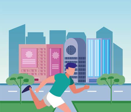 Man running outside design, Healthy lifestyle Fitness bodybuilding bodycare activity and exercisetheme Vector illustrationのイラスト素材