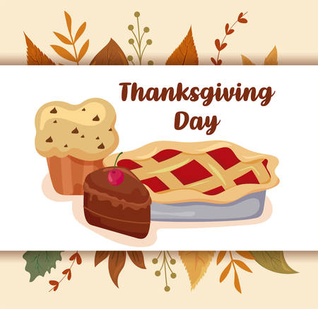 card with label thanksgiving day and food vector illustration designのイラスト素材