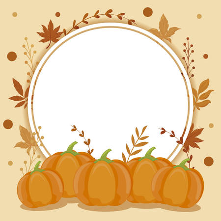 card with autumn leaves and pumpkins vector illustration designのイラスト素材
