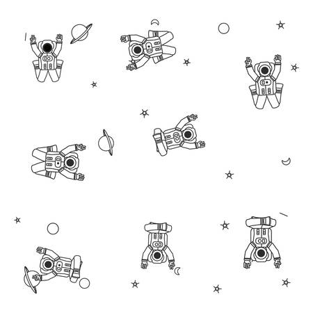 pattern of astronauts suits with planet saturn and stars vector illustration designのイラスト素材
