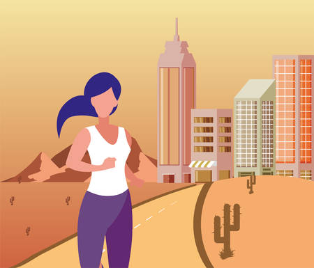 Woman running outside design, Healthy lifestyle Fitness bodybuilding bodycare activity and exercisetheme Vector illustrationのイラスト素材