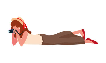 Woman with camera design, Device gadget technology photography equipment digital and photo theme Vector illustrationのイラスト素材