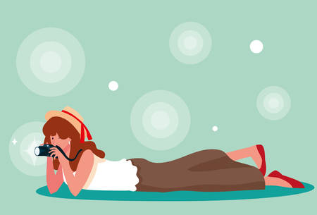 beautiful woman taking a photo vector illustration designのイラスト素材