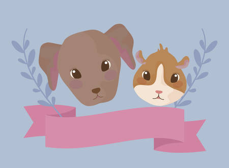 heads of guinea pig with dog baby animals vector illustration designのイラスト素材